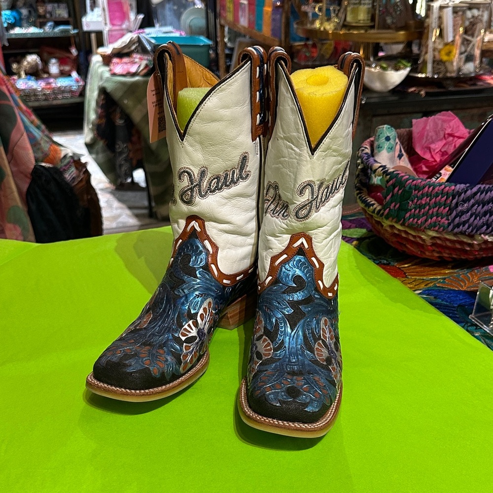 Tin Haul 7.5 White and Blue Western Boots